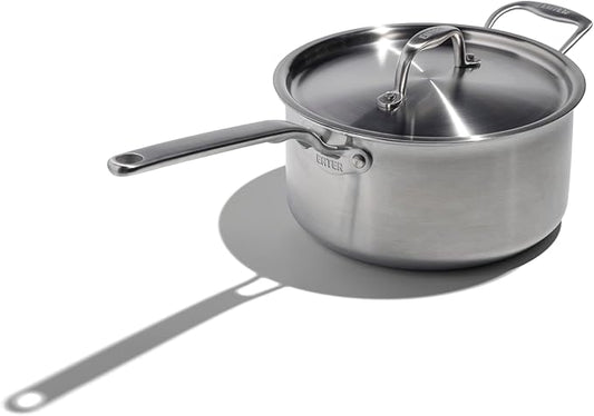 Heritage Steel x Eater 4 Quart Saucepan with Lid | Made in USA | 5-Ply Fully Clad Stainless Steel Pan | Stay Cool Handle Design | Induction Capable & Non-Toxic Cookware
