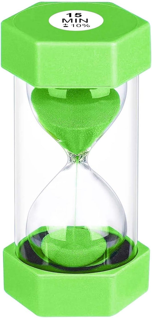 Sand Timer 15 Minute Hourglass, Unbreakabl Sand Clock 15 Min, Reloj De Arena 15 Minutos, Plastic Green Hour Glass Sandglass for Classroom Game Kitchen (Green)