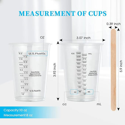 100 PACK Plastic Measuring Cups, 10 oz Disposable Mixing Cups with 100 Wooden Mixing Sticks, Can Be Used for Epoxy Resin, Liquid Measuring, Paint, Cooking and Baking - Image 7