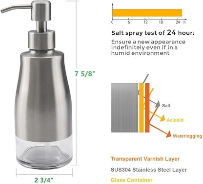 Gaussra 2 Pack Soap Dispenser with Coaster and Stickers, Stainless Steel Case Glass Liner Hand Pump Dispenser, Refillable Liquid Hand Soap Dispenser for Bathroom & Kitchen - Brushed Nickel - Image 3