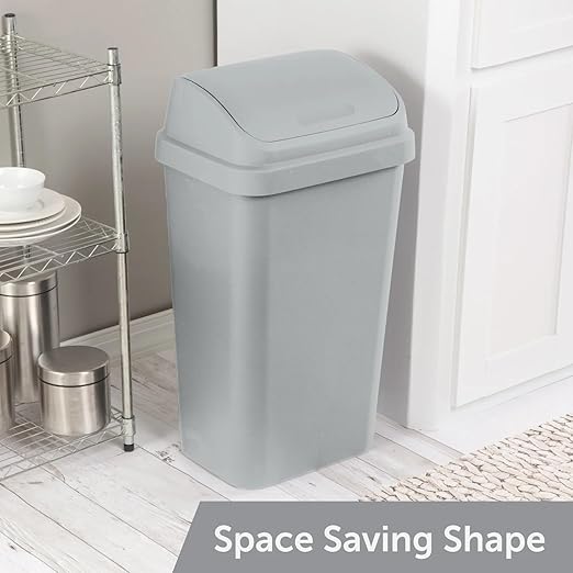 (5 Pack) Kitchen Trash Can, 13 Gallon Plastic Garbage Bin with Swing Top Lid, White, Gray(Gray) - Image 4