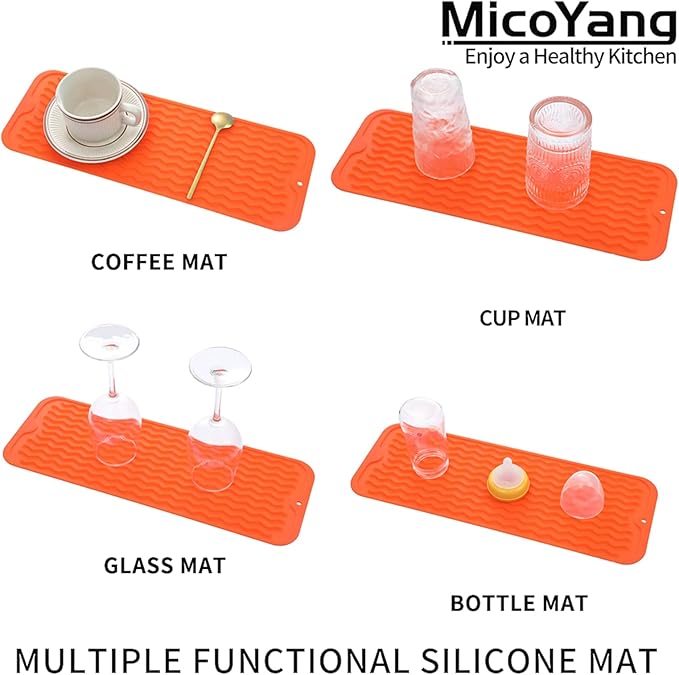 MicoYang Silicone Dish Drying Mat for Multiple Usage,Easy clean,Eco-friendly,Heat-resistant Silicone Mat for Kitchen Counter,Sink,Bar,Bottle,or Cup Orange M 17 inches x 6 inches - Image 4