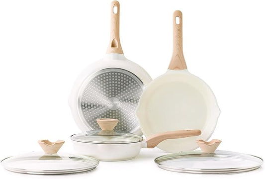 Kordisen Ceramic Nonstick Frying Pan Skillet Set with Lid, 3 Piece Ceramic Pans for Cooking Non Toxic, Healthy Induction Cookware, Stay-Cool Handle, PFOA & PFAS Free (8 Inch, 9.5 Inch, 11 Inch) by Kordisen