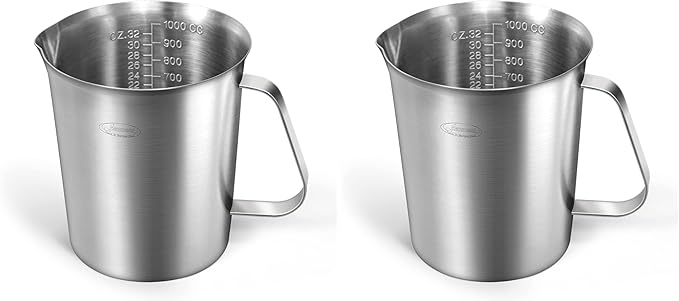 Newness Measuring Cup, [Upgraded, 3 Measurement Scales, Including Cup Scale, ML Scale, Ounce Scale], Stainless Steel Measuring Cup with Marking with Handle, 32 Ounces (1.0 Liter, 4 Cup) (Pack of 2) by Newness