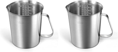 Newness Measuring Cup, [Upgraded, 3 Measurement Scales, Including Cup Scale, ML Scale, Ounce Scale], Stainless Steel Measuring Cup with Marking with Handle, 32 Ounces (1.0 Liter, 4 Cup) (Pack of 2) by Newness