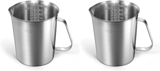 Newness Measuring Cup, [Upgraded, 3 Measurement Scales, Including Cup Scale, ML Scale, Ounce Scale], Stainless Steel Measuring Cup with Marking with Handle, 32 Ounces (1.0 Liter, 4 Cup) (Pack of 2) by Newness