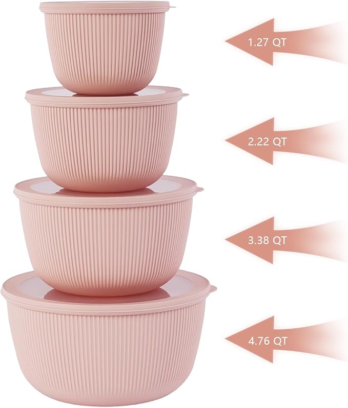 BoxedHome Mixing Bowls with Lids Set, 4 Packs BPA-Free Plastic Prep Bowls for Kitchen, Dishwasher & Microwave Safe, Pink - Image 8