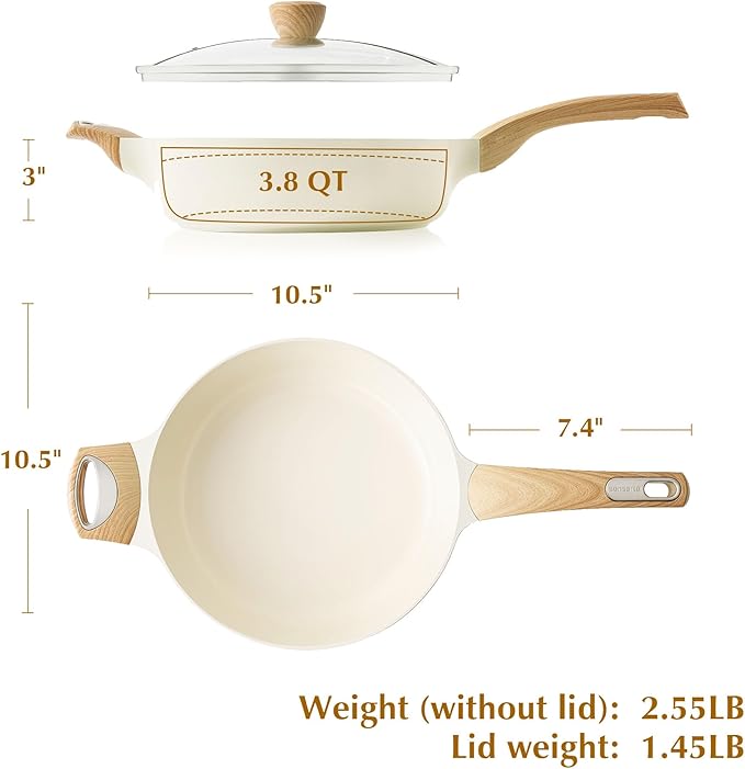 SENSARTE Ceramic Nonstick Frying Pan Skillet with Lid, 10.5 Inch Deep Frying Pan, 3.8 Qt Saute Pan, Induction Pan, Healthy Non Toxic Cooking Pan with Helper Handle, PFOA PFAS PTFE Free - Image 6