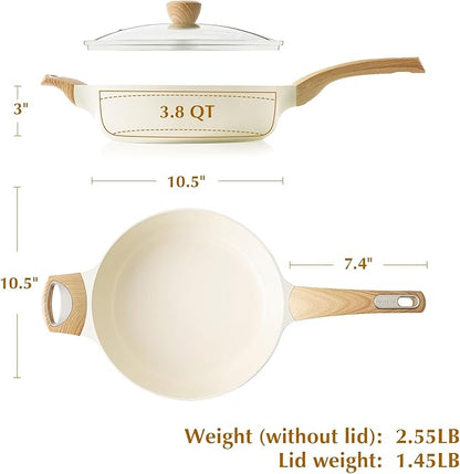 SENSARTE Ceramic Nonstick Frying Pan Skillet with Lid, 10.5 Inch Deep Frying Pan, 3.8 Qt Saute Pan, Induction Pan, Healthy Non Toxic Cooking Pan with Helper Handle, PFOA PFAS PTFE Free - Image 6