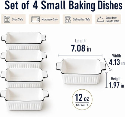 12 Oz Casserole Dish, Ceramic Baking Dishes Sets of 4, Small Casserole Dish with Handle, Porcelain Bakeware Sets, 5" Rectangular Baking Serving Dish for Casserole, Cakes, Dishwasher Oven Safe - Image 2