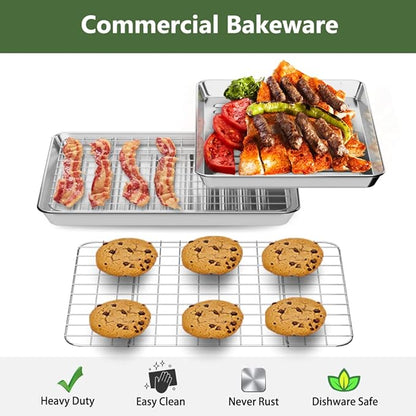 ROTTAY Small Baking Sheet Pan with Wire Rack Set [2 Pans + 2 Racks], 1/8 Stainless Steel Cookie Sheets for Oven, Warp Resistant & Heavy Duty & Rust Free, Size 9 x 7 x 1 Inches - Image 2