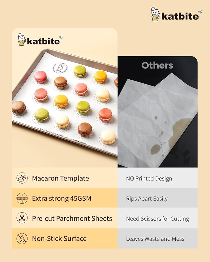 Katbite 100 Macaron Parchment Sheets Template Baking, Cookie Parchment, Printed Circle Baking Stencil for Macaron Cookie, 12x16 In, Non-Stick & Heavy Duty, Pre-cut Paper for Chicken Pizza French Fry - Image 3