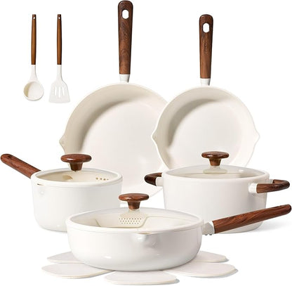 CAROTE Ceramic Cookware Sets, Pots and Pans Set Non stick, Non Toxic Healthy Induction Cookware, 14 Pcs Nonstick Kitchen Pots and Pans Set, PFAS PTFE Free, Dishwasher Safe by CAROTE