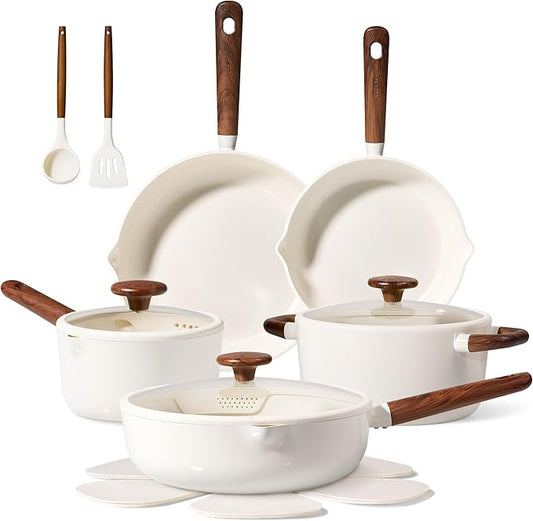 CAROTE Ceramic Cookware Sets, Pots and Pans Set Non stick, Non Toxic Healthy Induction Cookware, 14 Pcs Nonstick Kitchen Pots and Pans Set, PFAS PTFE Free, Dishwasher Safe by CAROTE