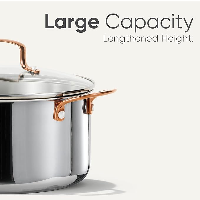 CAROTE 8 Qt Tri-Ply Stainless Steel Stockpot, Non-Toxic Stock Pot with Lid, Soup Pot for Pasta, Even Heating, Oven Safe, Induction, Ceramic and Gas Cooktops Compatible, Sliver - Image 6