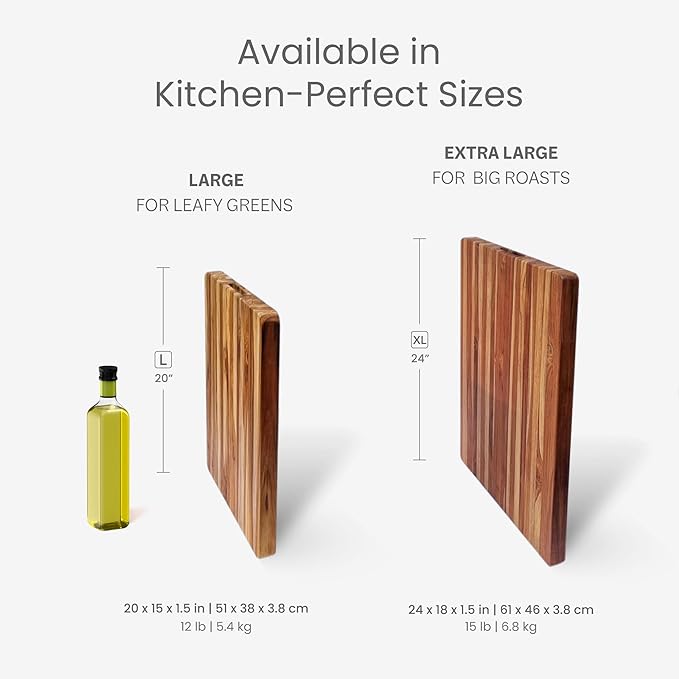 Teakhaus Carving Board and Cutting Board Oil Set - Includes Large (L) Wood Cutting Board with Grip Handles and EON Food Grade Mineral Oil - Knife-Friendly - FSC Certified - Image 5