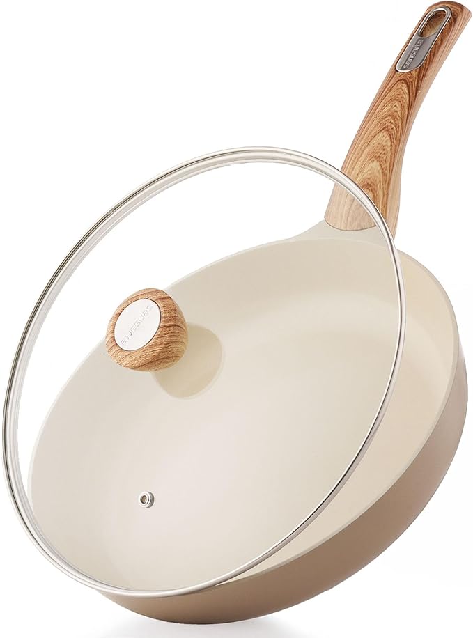 SENSARTE Ceramic Nonstick Frying Pan Skillet with Lid 9.5Inch Non Stick Egg Pan Omelette Pans, Non-toxic Kitchen Cooking Chef's Pan, Free of Intentionally Added PFAS/PTFE/PFOA, Induction Compatible by SENSARTE