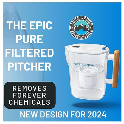 Epic Water Filters Pure Filter Pitchers for Drinking Water, 10 Cup 150 Gallon Filter, Tritan BPA Free, Removes Fluoride, Chlorine, Lead, Forever Chemicals (White & Bamboo) - Image 2