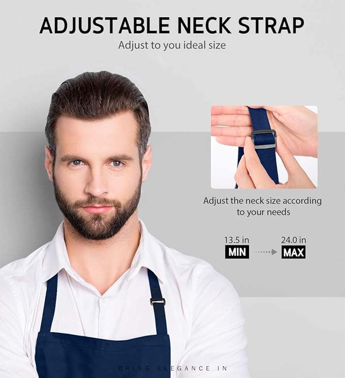 Syntus Apron for Men Women, Adjustable Cooking Kitchen Chef Aprons with 2 Pockets, Cotton/Polycotton/Polyester - Image 5