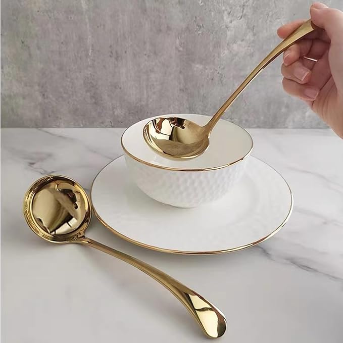 Small Ladle, Gravy Ladle, Premium 18/10 Stainless Steel Soup Sauce Ladles, 7.9 Inch Gold, 2 Pack