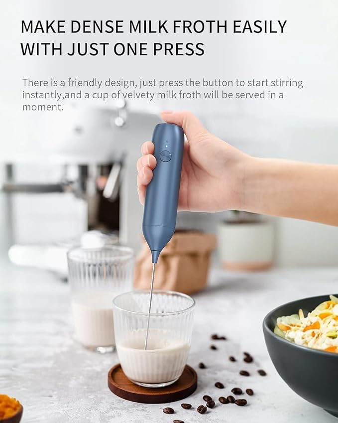 CIRCLE JOY Rechargeable Milk Frother Handheld with Stand, Coffee Frother Wand Drink Mixer with Dual Spring Whisk for Coffee, Cappuccino, Lattes, Frappe, Matcha and Hot Chocolate, Blue - Image 4