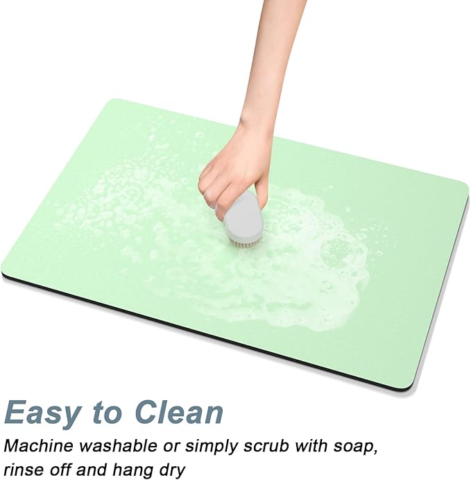 Rnivvi Coffee Mat, 12" x 19" Coffee Bar Mats for Espresso Machine Station Accessories and Organizer, Hide Stain Rubber Backed Absorbent Dish Drying Pad for Kitchen Counter, Cute Bar Decor Pad, Green - Image 5
