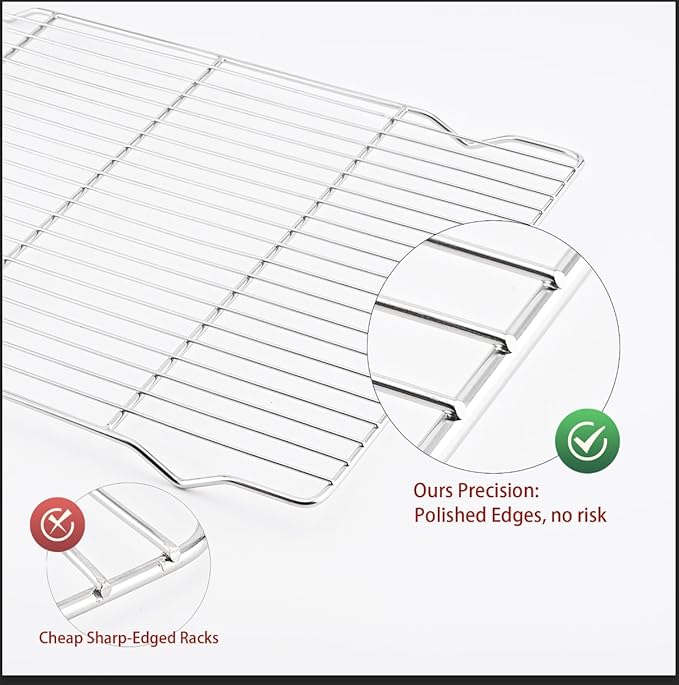 2-Pack Cooling Racks for Baking, 10x15 Inch Heavy Duty Stainless Steel Wire Cookie Rack Fits Half Sheet Pan, Oven Safe Cooling Rack Set, Dishwasher Safe & Non-Toxic - Image 4