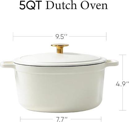 CAROTE 5QT Enameled Cast Iron Dutch Oven Pot with Lid, Cream White - Image 2