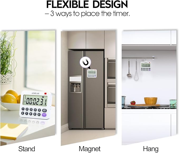 AIMILAR Magnetic Digital Kitchen Timer with Direct Numerical Keypad, Loud Alarm - 99Hr Countdown Count Up Timer for Cooking Baking Classroom, Batteries Included - Image 7