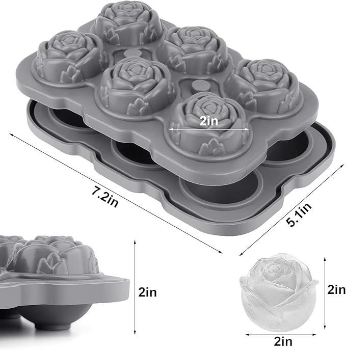 Ice Cube Tray, Mikiwon 2 inch Rose Ice Cube Trays With Covers, 6 Cavity Silicone Rose Ice Ball Maker, Easy Release Large Ice Cube Form for Chilled Cocktails, Whiskey, Bourbon & Homemade Juice - Image 2