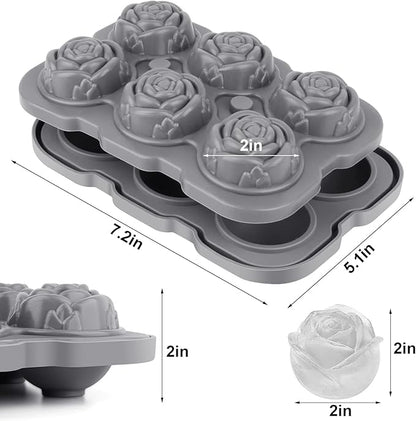 Ice Cube Tray, Mikiwon 2 inch Rose Ice Cube Trays With Covers, 6 Cavity Silicone Rose Ice Ball Maker, Easy Release Large Ice Cube Form for Chilled Cocktails, Whiskey, Bourbon & Homemade Juice - Image 2