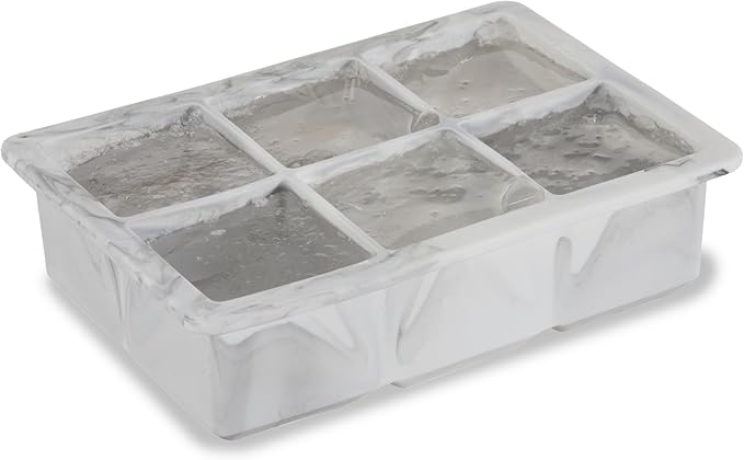Host Ice Cube Tray with Lid, Makes 6 Large 2" Cubes, Durable Silicone Trays, Perfect for Cocktails, Beverages, Mocktails, Iced Coffee, Tea, Infused Water, Kitchen Essentials, Set of 1, Marble