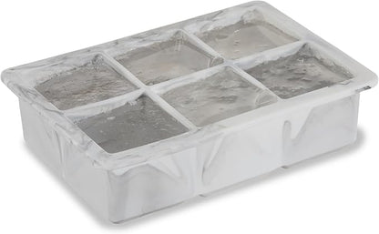 Host Ice Cube Tray with Lid, Makes 6 Large 2" Cubes, Durable Silicone Trays, Perfect for Cocktails, Beverages, Mocktails, Iced Coffee, Tea, Infused Water, Kitchen Essentials, Set of 1, Marble
