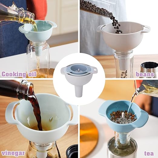 4 in 1 Funnels for Kitchen Use Filling Bottles with Detachable Strainer Filter,Small Funnel for Oil Liquid Food Powder Flour,Kitchen Essentials Accessories Tools Must Haves Products Supplies Gadgets