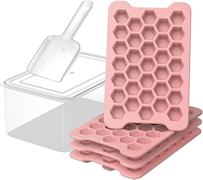 Mini Ice Cube Tray for Freezer: Small Plastic Ice Cubes Trays for Freezer with Box - Easy Release Stackable Mini Ice Cube Maker - Nugget Ice Trays for Freezer with Ice Container by FDDAI