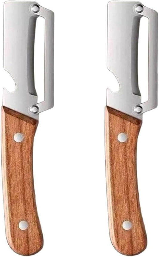 Zero Snag Wooden Peeler, 2-in-1 Multifunctional vegetable peeler, Stainless Steel Sharp Blades with Bottle Opener (2PCS)