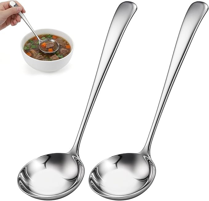 JJUNW 2 Pcs Small Silver 7.9 Inch Gravy Soup Ladle, Stainless Steel Sauce Ladle Soups Spoons, Kitchen Utensil For Spooning Gravy Sauce Soup