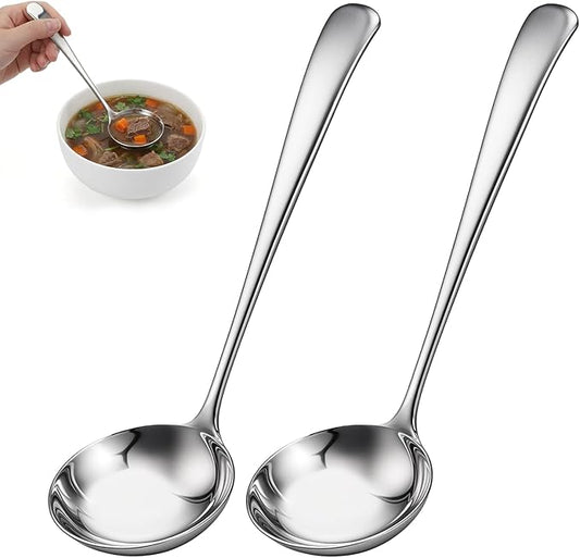 JJUNW 2 Pcs Small Silver 7.9 Inch Gravy Soup Ladle, Stainless Steel Sauce Ladle Soups Spoons, Kitchen Utensil For Spooning Gravy Sauce Soup