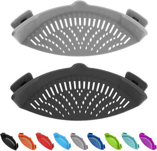 Clip on Kitchen Food Strainer for Spaghetti, Pasta, Meat, Fruits, Vegetables. Silicone Kitchen Food Strainer for Pots & Bowls. (Grey&Black) by Qiunizadila
