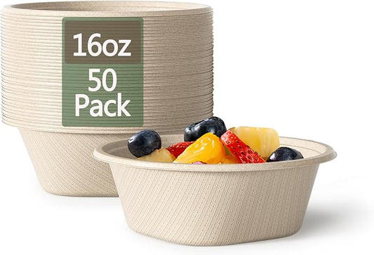 Homestockplus 16 Oz Disposable Bowls Heavy Duty Small Paper Bowls made of 100% Compostable Heavy-duty Quality Natural Bagasse Biodegradable Bowls for Ice Cream, Dessert And Chili ect.[50 Pack] by Homestockplus