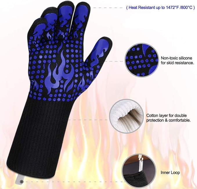 Comsmart BBQ Gloves, 1472F Heat Resistant Silicone Non-Slip Oven Mitts, Long Kitchen Gloves Perfect for Grilling, Cooking, Baking, Cutting, Blue - Image 4
