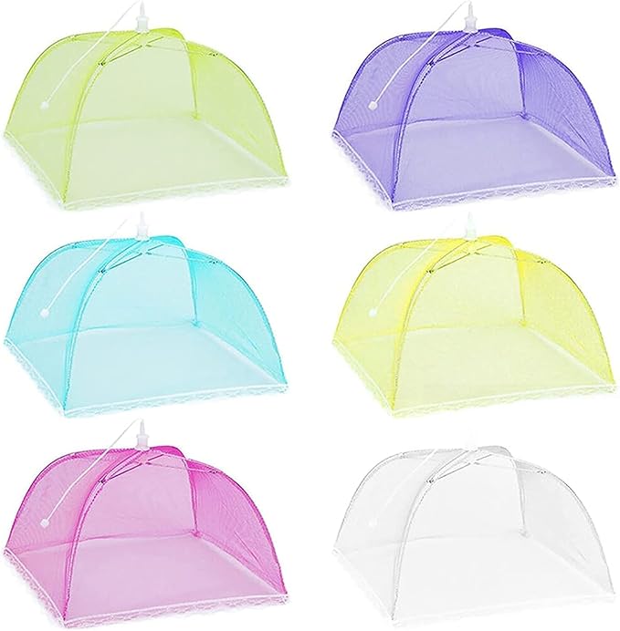 6 Pack Colored Mesh Food Cover Tents by Winknowl, Reusable and Collapsible Large 17" Pop-Up Food Net Protector Umbrella for BBQ, Picnics, Parties, Outdoor by Winknowl