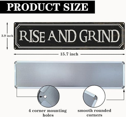Coffee Decor Signs, Rise and Grind Sign, Retro Metal Tin Sign, Coffee Home Decor for Kitchen, Cafe Decoration, Coffees Station Decors, Decorative Metal Wall Signs 15.8x4 Inches - Image 2