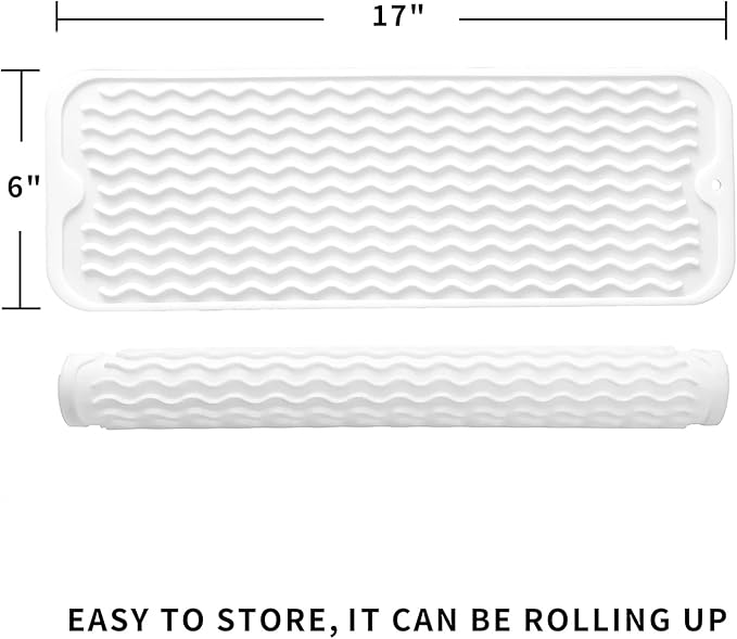 MicoYang Silicone Dish Drying Mat for Multiple Usage,Easy clean,Eco-friendly,Heat-resistant Silicone Mat for Kitchen Counter,Sink,Bar,Bottle,or Cup White M 17 inches x 6 inches - Image 2