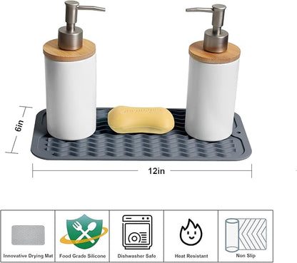 ZLR 2 Pcs Silicone Sponge Holder & Sink Caddy Tray (6" x 12") - Narrow Dish Drying Mat for Kitchen Counter - Waterproof Soap Dispenser Organizer, Non-Slip Bathroom Vanity Tray (Dark Gray) - Image 2