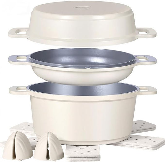 Ammeloo 8-Piece Non Stick Stock Pot with Lid, Ceramic Cooking Pot Set, 4.5 Qt All-in-One Non Toxic Soup Pot for All Stoves, Easy to Clean & Dishwasher Safe, Oven Safe, Induction Ready, PFOA PFAS Free by Unknown