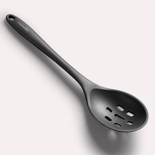 Silicone Slotted Spoons for Cooking - Extra Large Kitchen Spoons for Mixing, Serving, & Stirring - 600°F Heat-Resistant Non Stick Utensils Skimmer- Dishwasher Safe, Slotted, Black