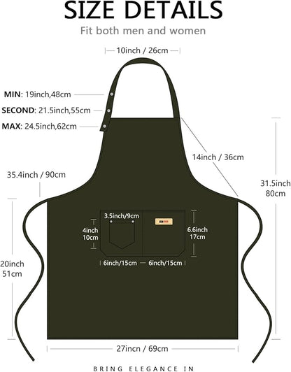 Yuubin Extra Large Aprons for Men Adjustable Button Apron with Pockets Chef Cooking Kitchen Aprons Women,Water&Oil Resistant