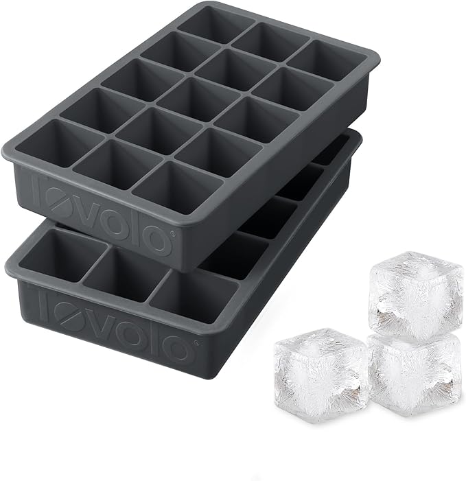 Tovolo Silicone Ice Cube Tray Charcoal Gray Pack of 2 BPA Free Ice Tray Mold for Coffee Drinks Cocktails, Dishwasher Safe Easy Release Perfect 1 Inch Cube Ice Tray for Whiskey Bourbon Spirits by Tovolo