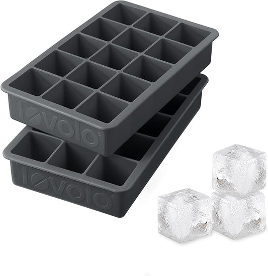 Tovolo Silicone Ice Cube Tray Charcoal Gray Pack of 2 BPA Free Ice Tray Mold for Coffee Drinks Cocktails, Dishwasher Safe Easy Release Perfect 1 Inch Cube Ice Tray for Whiskey Bourbon Spirits by Tovolo